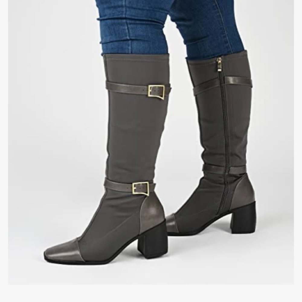 Journee Collection Dark Gray Heeled Boots Size 10 color brown black